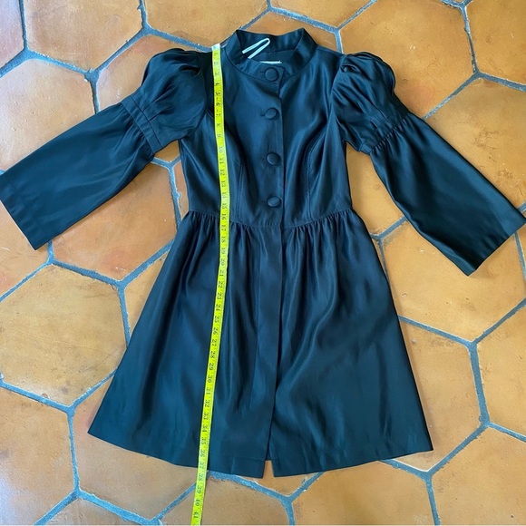 Oleg Cassini Black Puff Sleeve Button Front Dress Goth Alt Vamp Cocktail Size 6 - Picture 8 of 9